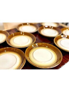 Vintage Céramique de Beauce 6" Saucer Set of 9 – Brown Gradient, Canada 1970s